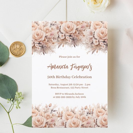 Crème perzik rozen bloemen Verjaardag Kaart