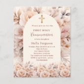 Crème perzik rozen boog Eerste Communie uitnodigin (Voorkant)
