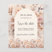 Crème perzik rozen boogbruiloft Save the Date kaar (Voorkant)