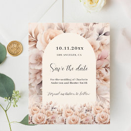 Crème perzik rozen boogbruiloft Save the Date kaar