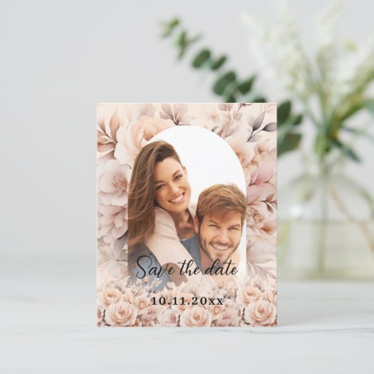 Crème perzik rozen foto boog bruiloft Save the Dat (Staand voorkant)