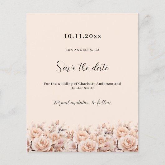 Crème perzik rozen foto boog bruiloft Save the Dat (Achterkant)