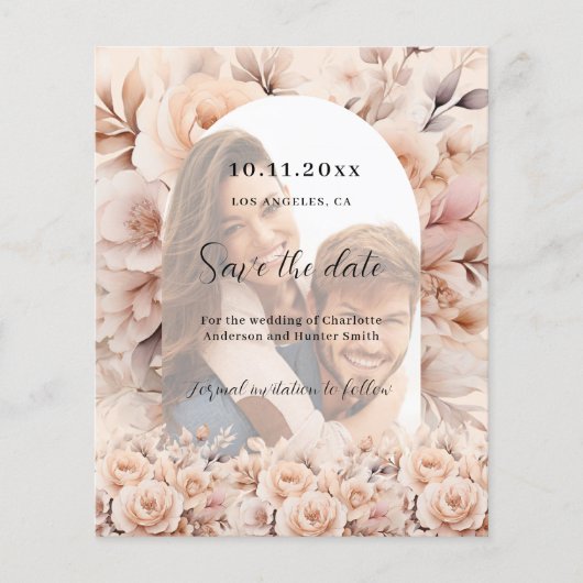 Crème perzik rozen foto boog bruiloft Save the Dat Flyer (Voorkant)