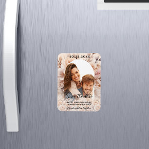 Crème perzik rozen foto boog bruiloft Save the Dat Magneet