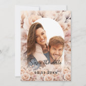 Crème perzik rozen foto boog bruiloft save the date (Voorkant)