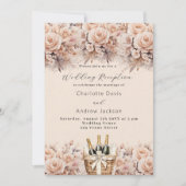 Crème perzik wijnmand luxe bruiloft receptie kaart (Voorkant)