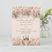 Crème perzik wijnmand luxe bruiloft receptie kaart (Staand voorkant)