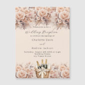 Crème perzik wijnmand luxe bruiloft receptie magnetische uitnodiging (Voorkant)