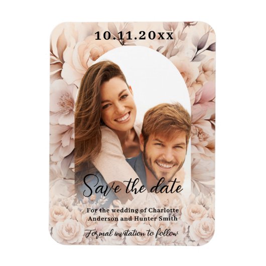 Crème perzikrozen foto boog trouwdatum Save the Da Magneet (Verticaal)