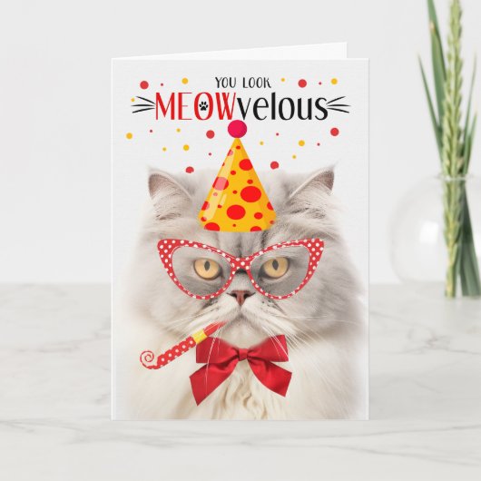 Crème Perzische Kat MEOWvelous Verjaardag Kaart (Voorkant)
