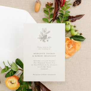 Crème  Pinecone & eikels Fall Wedding Kaart