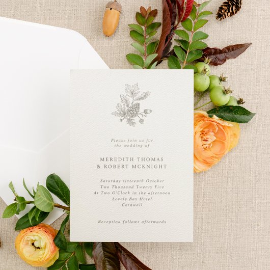 Crème  Pinecone & eikels Fall Wedding Kaart