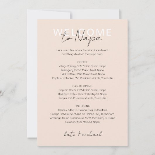 Crème Pink Plaatsen om te eten en dingen om te doe Kaart (Voorkant)