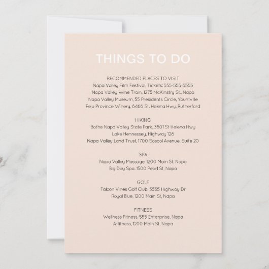 Crème Pink Plaatsen om te eten en dingen om te doe Kaart (Achterkant)