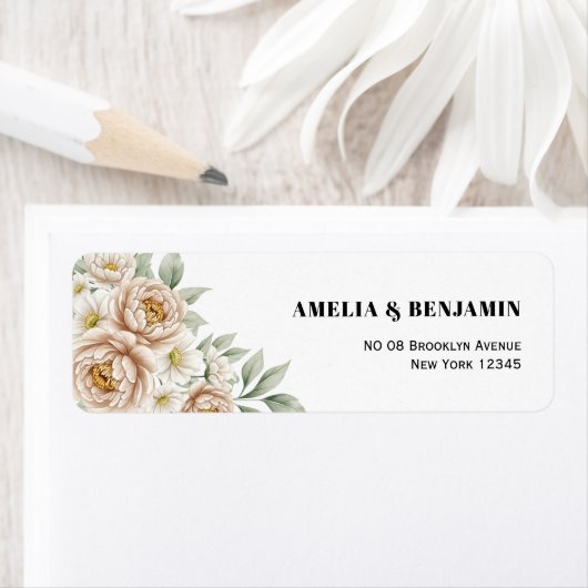 Crème Pioen Bloem Bruiloft Retouradres Label (Insitu)