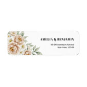 Crème Pioen Bloem Bruiloft Retouradres Label (Voorkant)
