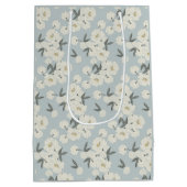 Crème Pioenrozen op Lichtblauw  Medium Cadeauzakje (Achterkant)