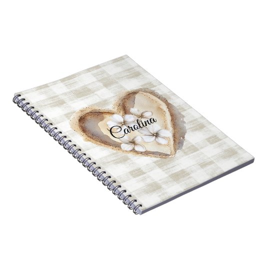 Crème Plaid Hart Witte Bloem Notitieboek (Rechterzijde)