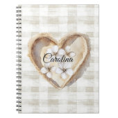 Crème Plaid Hart Witte Bloem Notitieboek (Voorkant)