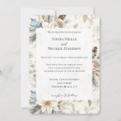 Crème Poinsettia Blauwe Bloemen Huwelijk Kaart (Voorkant)