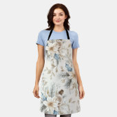 Crème Poinsettia Blauwe Bloemen Kerstmis Schort (Gedragen)