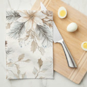 Crème Poinsettia Blauwe Bloemen Kerstmis Theedoek (Quarter Fold)