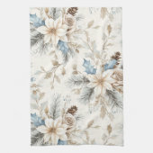 Crème Poinsettia Blauwe Bloemen Kerstmis Theedoek (Verticaal)