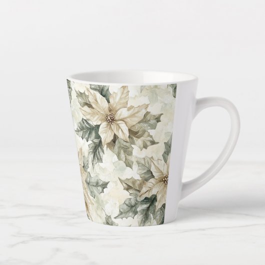 Crème Poinsettia Bloemen Latte Mok (Rechts)