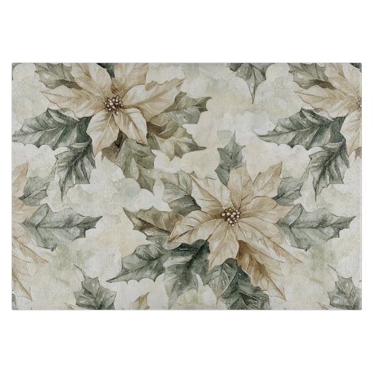 Crème Poinsettia Bloemen Snijplank (Voorkant)