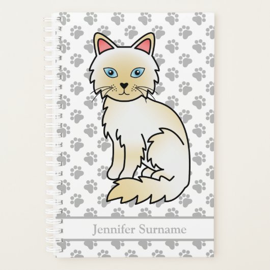 Crème Point Birman / Ragdoll Kat En Pootafdrukken  Planner (Voorkant)