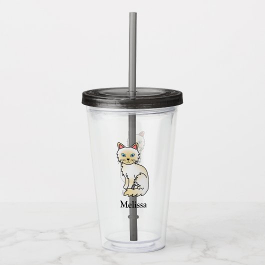 Crème Point Birman / Ragdoll Kat Met Aangepaste Na Acryl Drinkbeker (Voorkant)