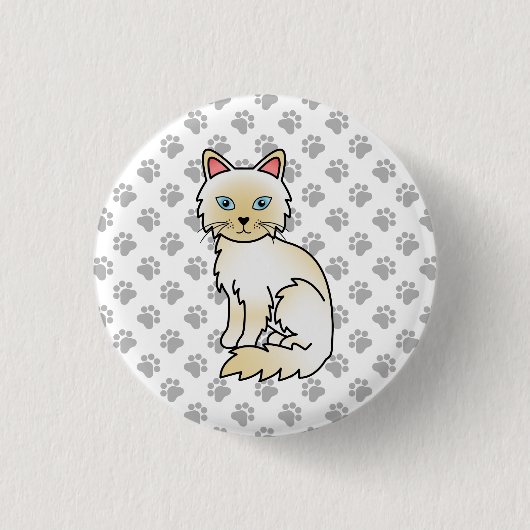 Crème Point Birman / Ragdoll Mooie Kat & Pootjes Ronde Button 3,2 Cm (Voorkant)