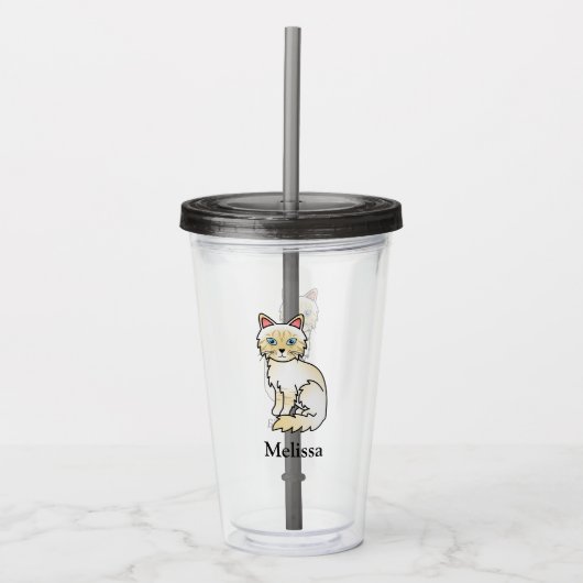 Crème Point Tabby Birman / Ragdoll Kat Met Naam Acryl Drinkbeker (Voorkant)