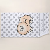 Crème Pomeranian Lieve Cartoon Hond & Naam Strandlaken (Voorkant)