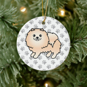 Crème Pomeranian Lieve Cartoon Hond & Pootjes Keramisch Ornament