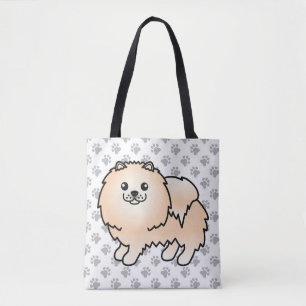 Crème Pomeranian Lieve Cartoon Hond & Pootjes Tote Bag