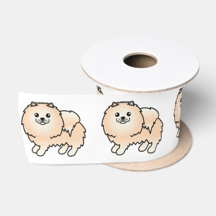 Crème Pomeranian Lieve Cartoon Hond Satijnen Lint