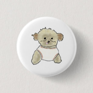 Crème Poodle Puppy met Witte Vest Ronde Button 3,2 Cm
