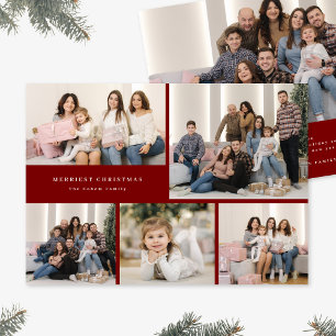 Crème Prettig Kerstmis Vijf Foto Collage Rood Feestdagenkaart