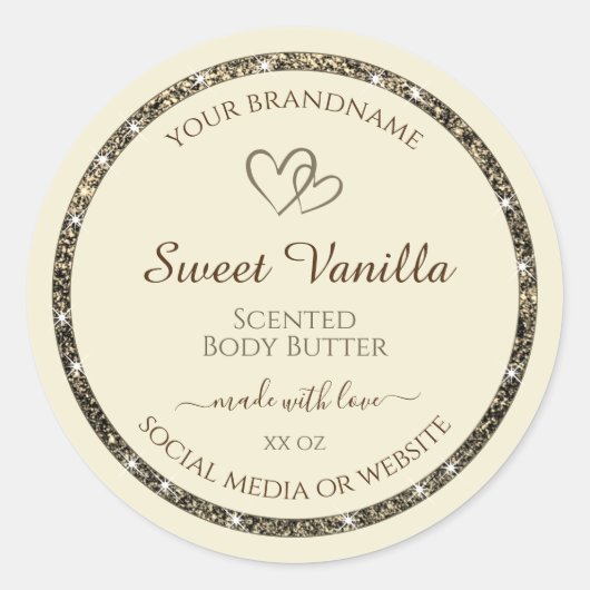 Crème Product Packaging Labels Gold Glitter Border (Voorkant)