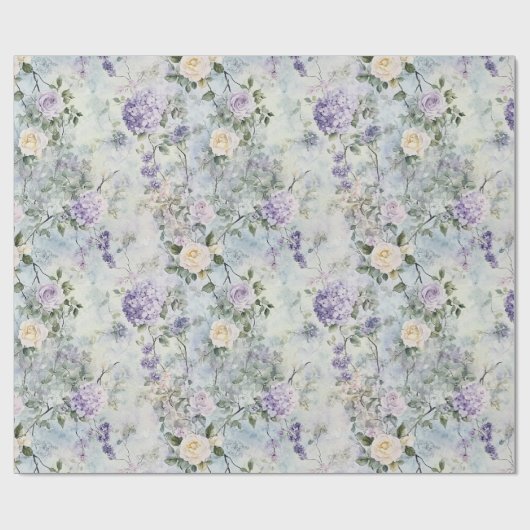 Crème Purple Flowers Cadeaupapier (Vlak)