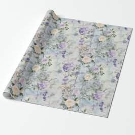 Crème Purple Flowers Cadeaupapier