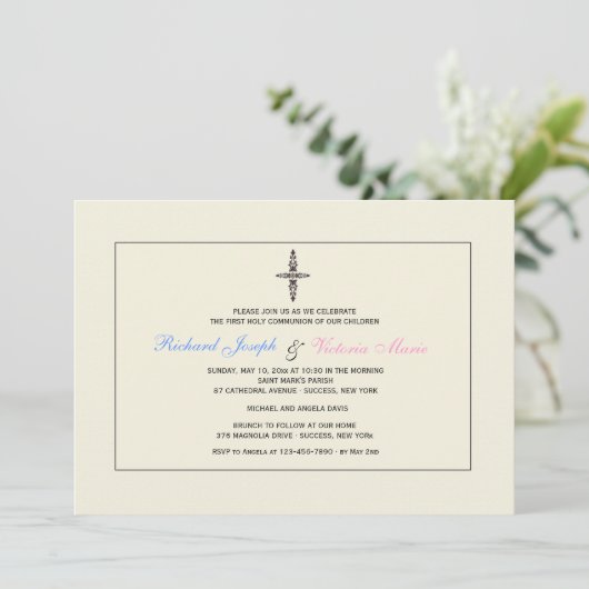 Crème religieuze uitnodiging (Staand voorkant)