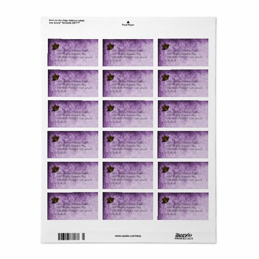  Crème Ribbon op Paars huwelijk Etiket (Full Sheet)