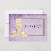  Crème Ribbon op Paars huwelijk RSVP Kaartje (Voorkant)