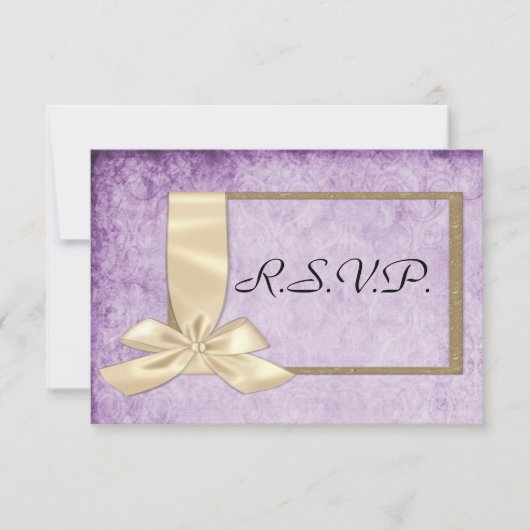  Crème Ribbon op Paars huwelijk RSVP Kaartje (Voorkant)