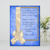  Crème Ribbon over blauwe bruiloft Kaart (Staand voorkant)