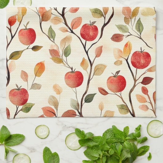 Crème Rode Appels Bladeren Theedoek (Gevouwen)