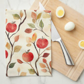 Crème Rode Appels Bladeren Theedoek (Quarter Fold)