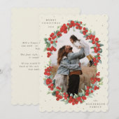 Crème Rode Bessen+Eucalyptus Kerst Foto Feestdagenkaart (Voorkant / Achterkant)